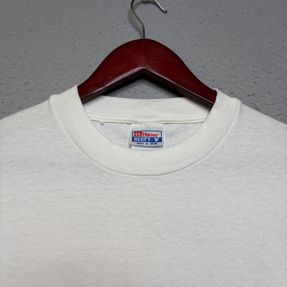 Hanes Beefy-T T-Shirt Mens XL White BandWidth Vintage 90s Rare Art Graphic Tee - Picture 10 of 13